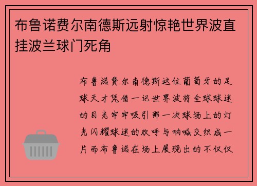 布鲁诺费尔南德斯远射惊艳世界波直挂波兰球门死角 布鲁诺费尔南德斯远射惊艳世界波直挂波兰球门死角